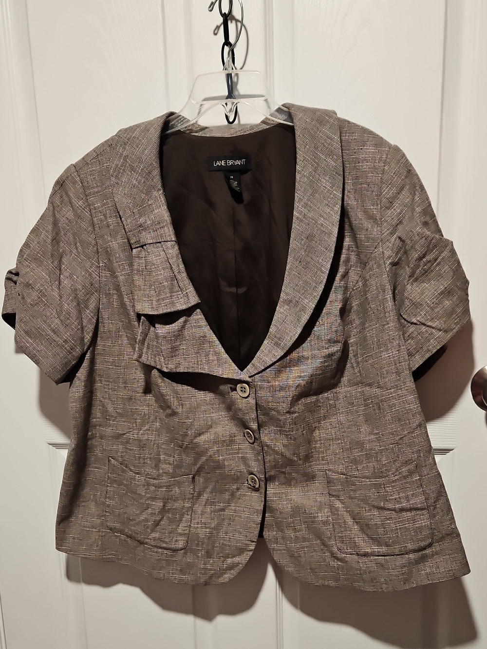 Lane Bryant Brown Short Sleeve Blazer Cropped Jacket Size 26